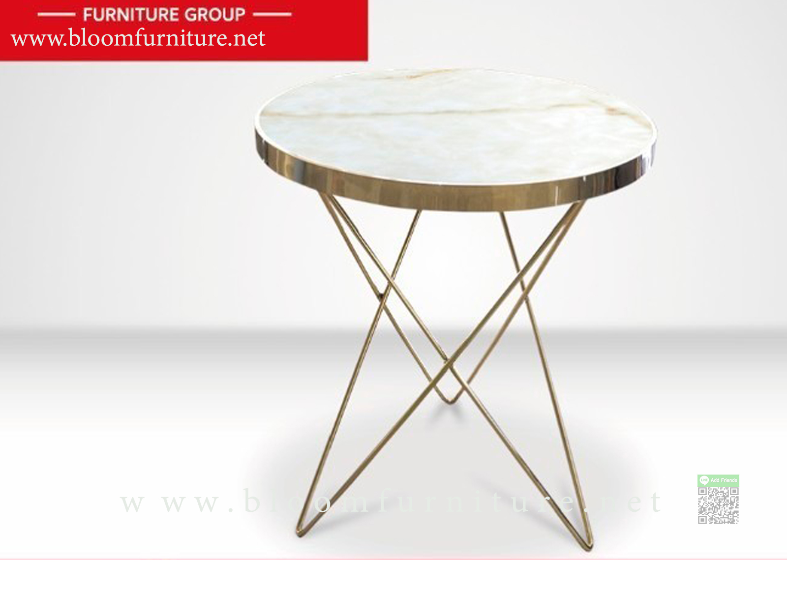 โต๊ะกลมขาเหล็กชุบสีทอง หน้าเรซินลายหิน ขนาด 60x60x65 ซม.