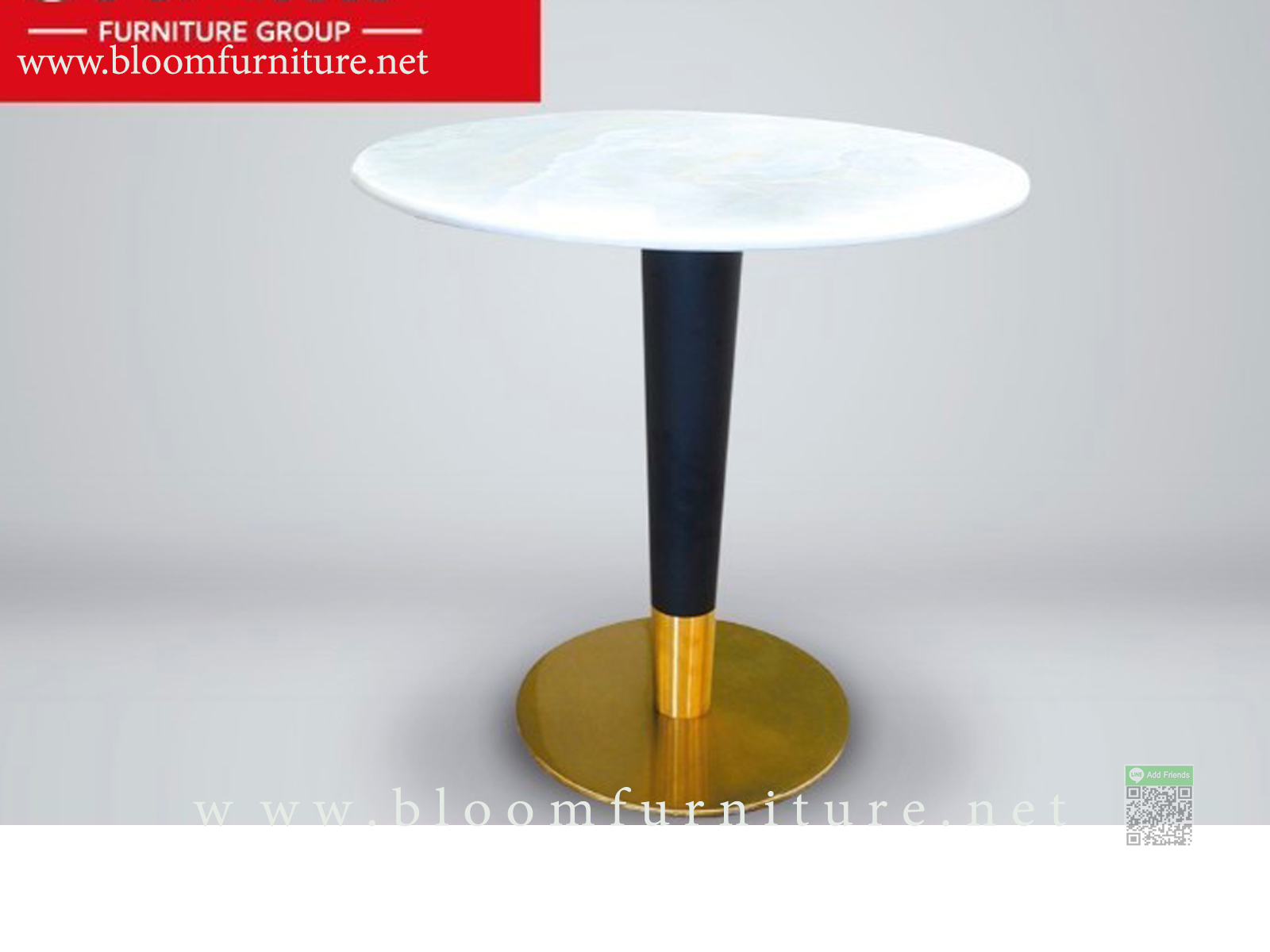 โต๊ะกลมหน้าหิน ขาโลหะพ่นสีดำ ฐานสีทอง ขนาด 80x80x75 ซม.