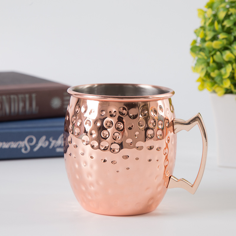 แก้วน้ำ Moscow Mule ลายค้อนทุบ แก้วน้ำเก็บความเย็น เคลือบทองแดง ประโยชน์ต่อสุขภาพ Stainless Steel Copper-plated cup glass mug