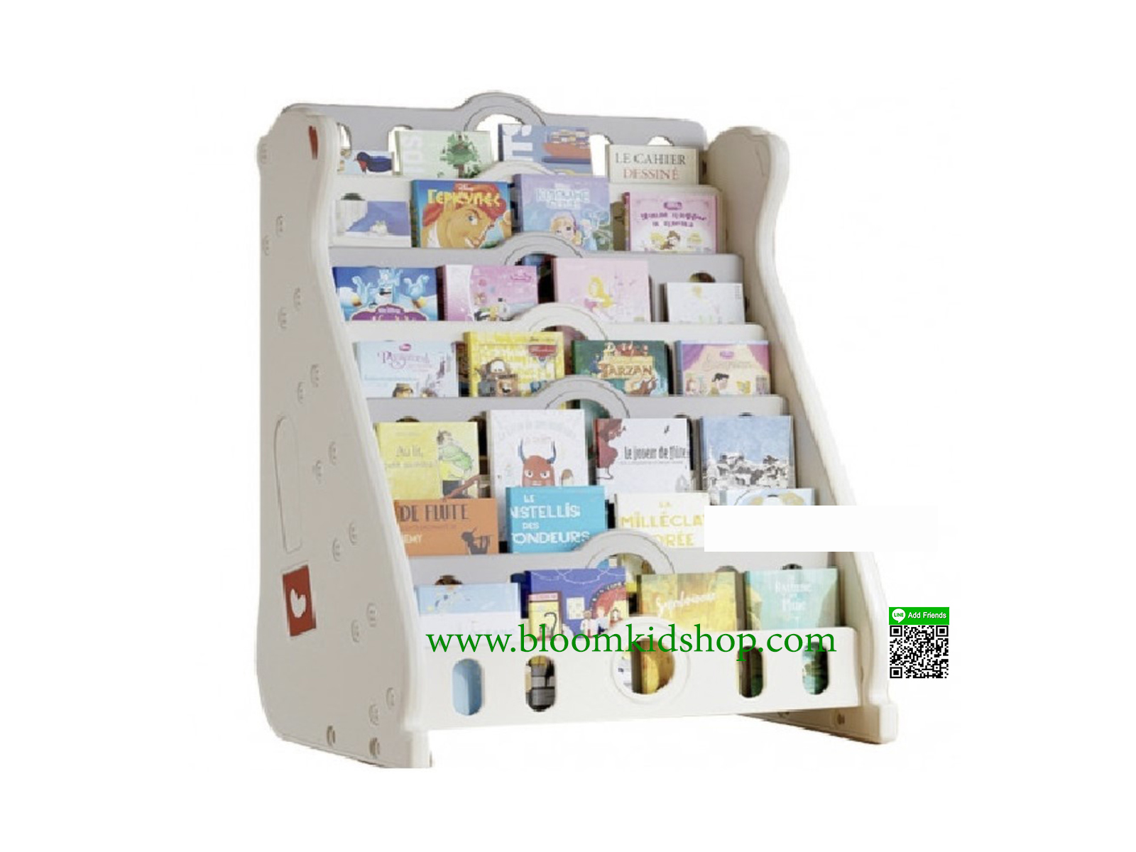ชั้นวางหนังสือเด็กหมีขาว ชั้นหนังสือโชว์หน้าปกหนังสือ ขนาด 50x69x97 ซม.