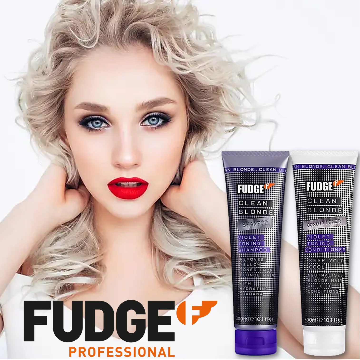FUDGE Professional Clean Blonde Shampoo & Conditioner 300ml.X2 ชุดผลิตภัณฑ์ดูแลเส้นผมและหนังศีรษะสูตรพิเศษจากออสเตรเลีย สำหรับผมทำสีและผมบลอนด์