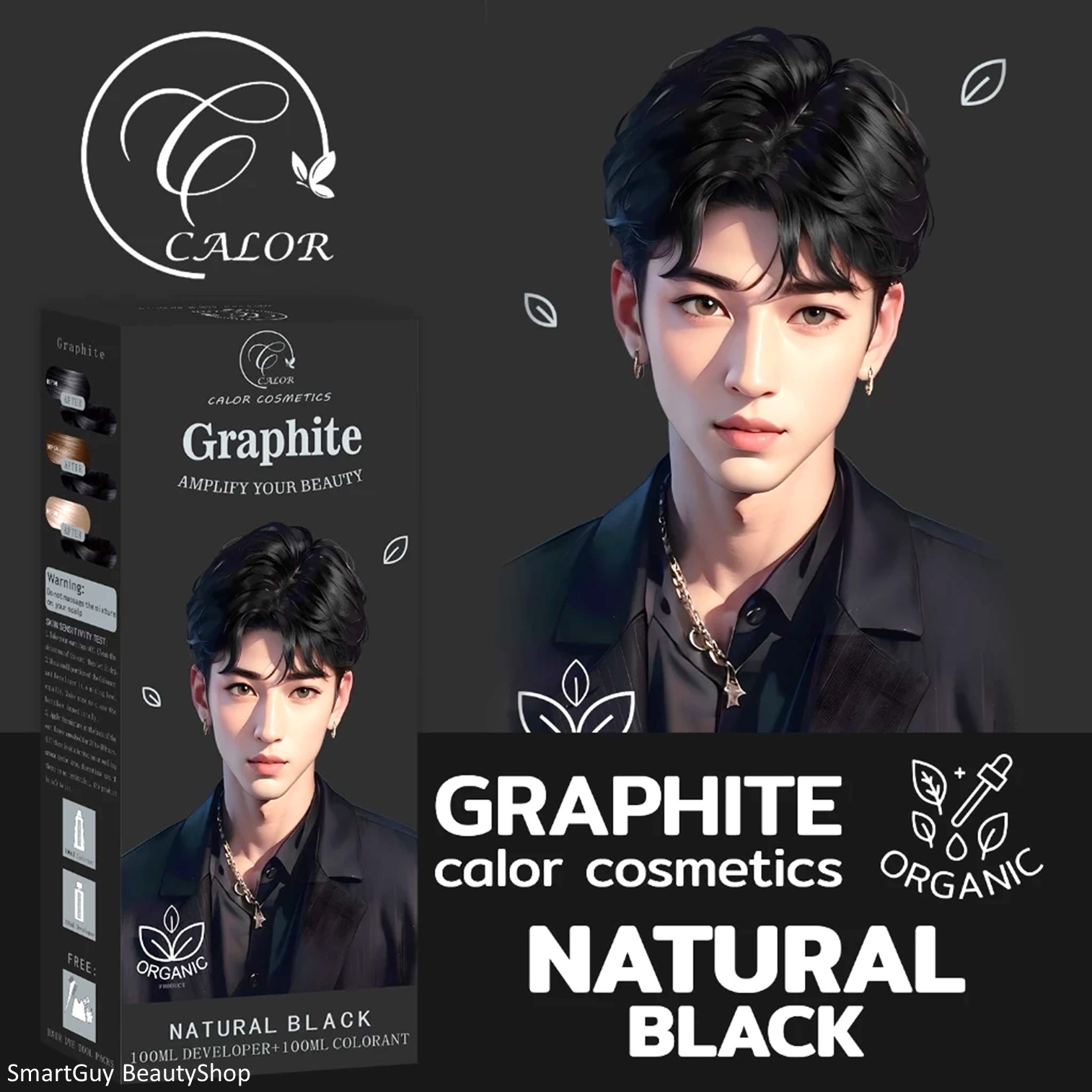Calor Cosmetics Graphite Organic Natural Black Hair color ผลิตภัณฑ์เปลี่ยนสีผมผู้ชายสีดำธรรมชาติสูตรออแกนิคติดทนนาน