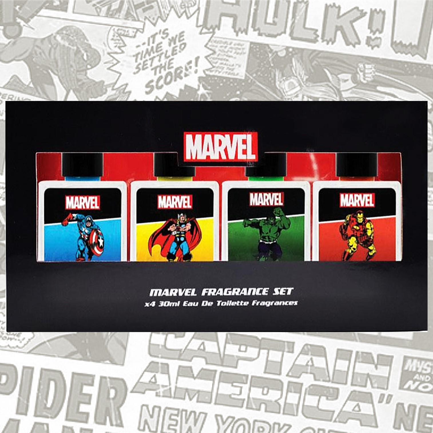MARVEL Fragrance Set 30ml.x4 ชุดเซ็ตสเปรย์น้ำหอมลิขสิทธิ์แท้จากมาร์เวล 4 กลิ่นหอมสุดสตรองแนวซุปเปอร์ฮีโร่สายเท่ห์