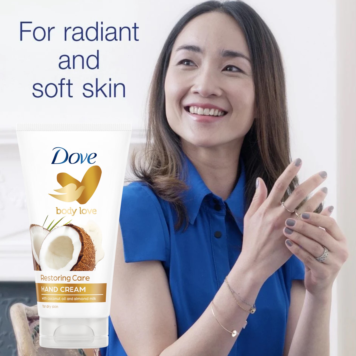 Dove Body Love Restoring Care Hand Cream 75g ผลิตภัณฑ์บำรุงมือสูตรพิเศษเพื่อผิวมือแลดูสุขภาพดีริ้วรอยจางลงผิวเนียนนุ่มกระชับอ่อนกว่าวัย