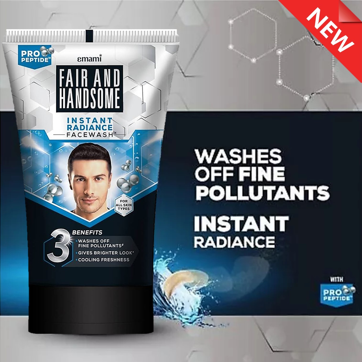 Emami Fair and Handsome Instant Radiance Face Wash 100g ผลิตภัณฑ์ทำความสะอาดผิวหน้าสูตรพิเศษสำหรับผู้ชายจากต่างประเทศของแท้พร้อมส่ง