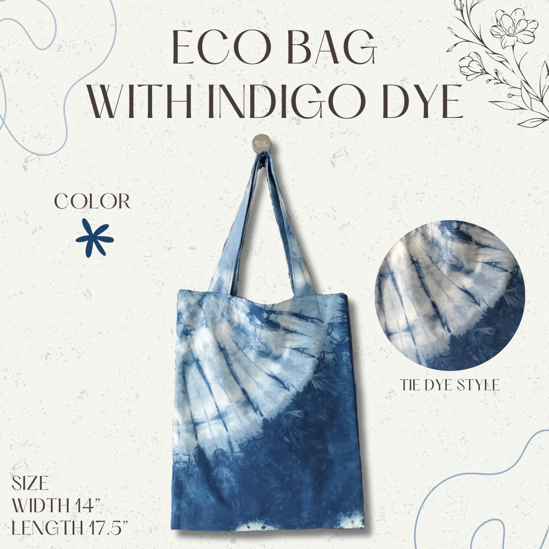 กระเป๋าผ้า eco bag กว้าง 14 นิ้ว ยาว 17.5 นิ้ว มัดย้อมสีคราม