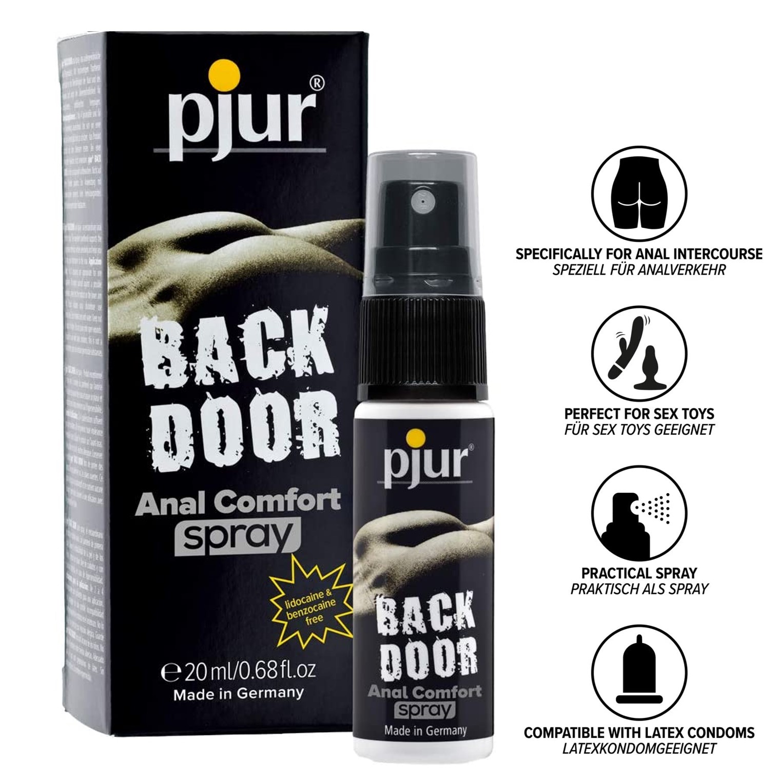 Pjur Backdoor Anal Comfort Spray for Men 20ml สเปรย์หล่อลื่นสูตรซิลิโคนเนื้อบางเบาสำหรับการร่วมรักทางด้านหลังสินค้านำเข้าจากต่างประเทศพร้อมส่ง