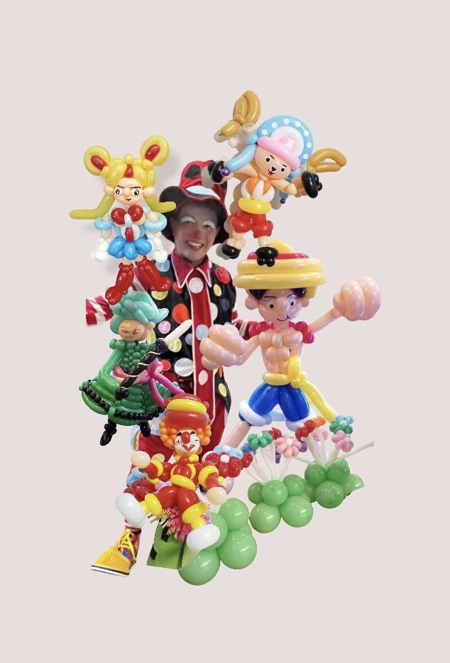 ตัวตลกโบโซ่ บิดลูกโป่ง แจกในงาน ฝีมือขั้นเทพ ตัวการ์ตูน ดอกไม้เป็นช่อสวยงาม