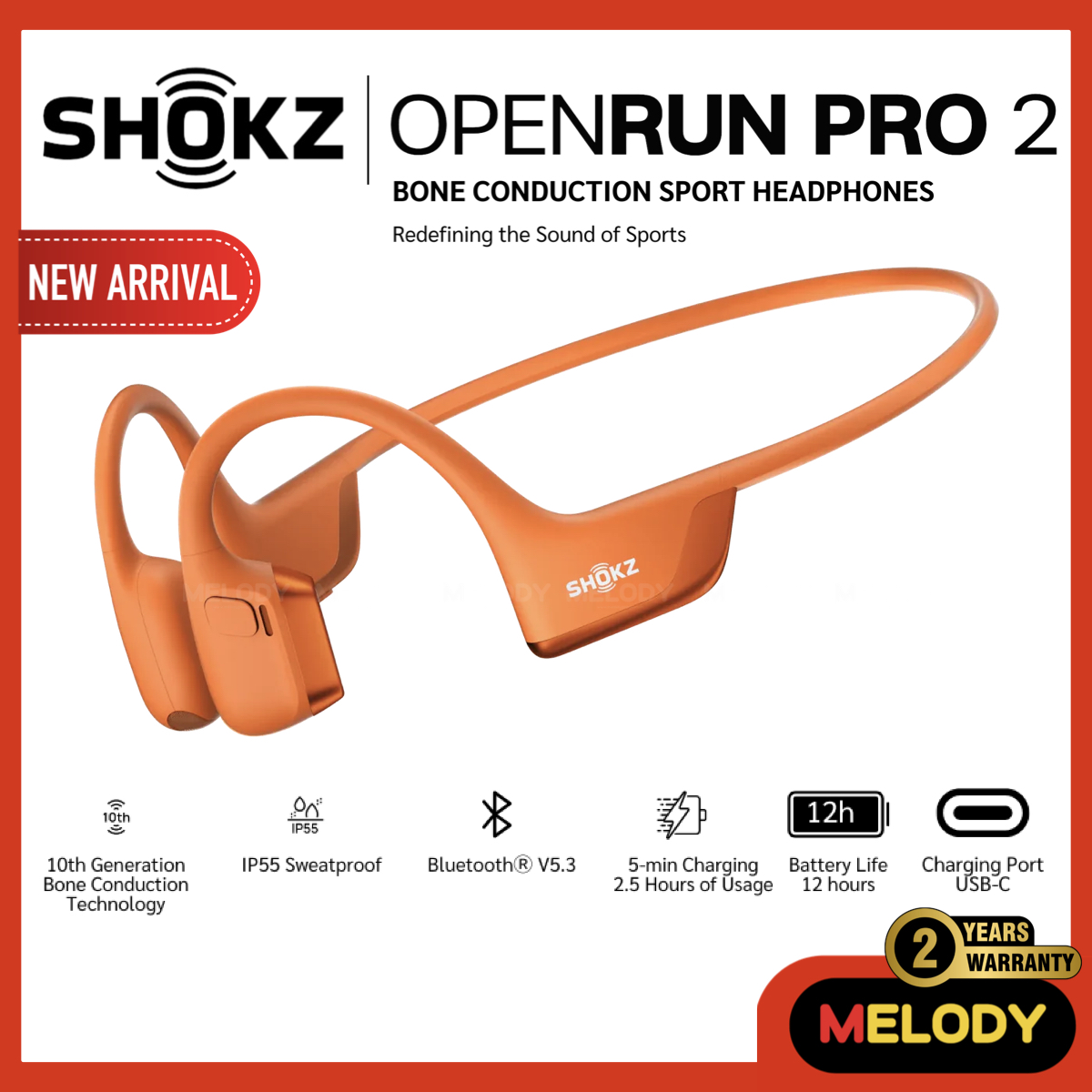 Shokz OpenRun Pro2 หูฟังออกกำลังกาย Bluetooth V5.3 แบตเตอรี่ 12 ชั่วโมง ตัดเสียงรบกวน สวมใส่เบาสบาย รับประกันศูนย์ 2 ปี