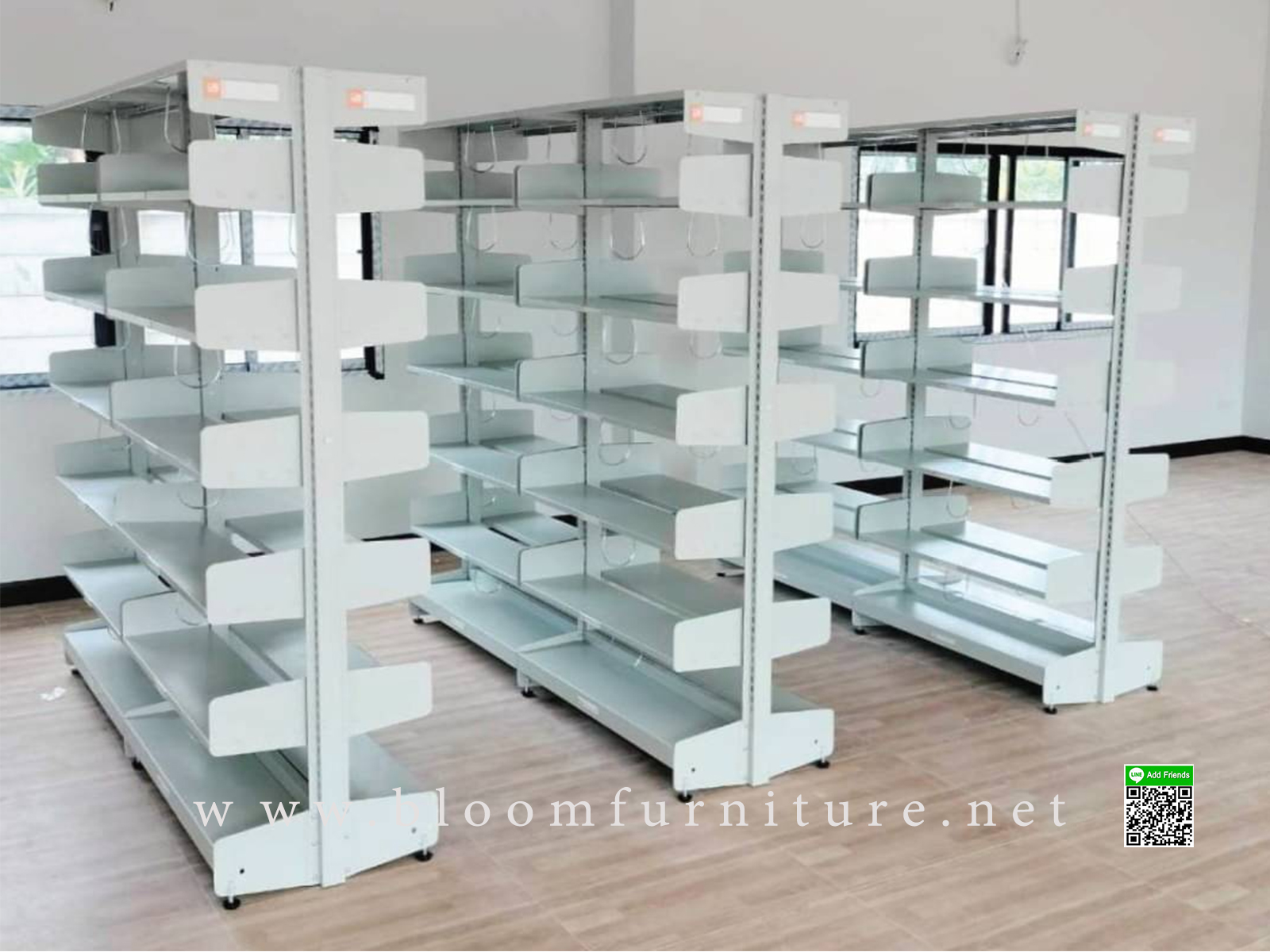 ชั้นวางหนังสือห้องสมุด 6 ชั้น 2 ตอน ขนาด 187x49.3x196.5 ซม.