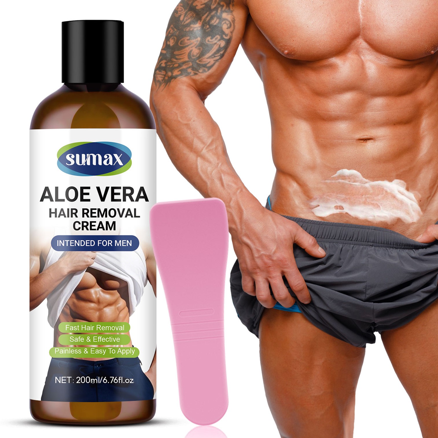 Sumax Aloe Vera Hair Removal Cream Intended For Men 200ml ผลิตภัณฑ์ครีมกำจัดขนสำหรับผิวกายและจุดซ่อนเร้นสูตรพิเศษสำหรับผู้ชาย
