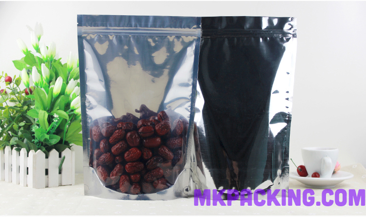 ถุงเมทัลไลท์ หน้าใส หลังฟอยล์ ซิปล็อค ตั้งได้ ขนาด 15*22+4 ซม.