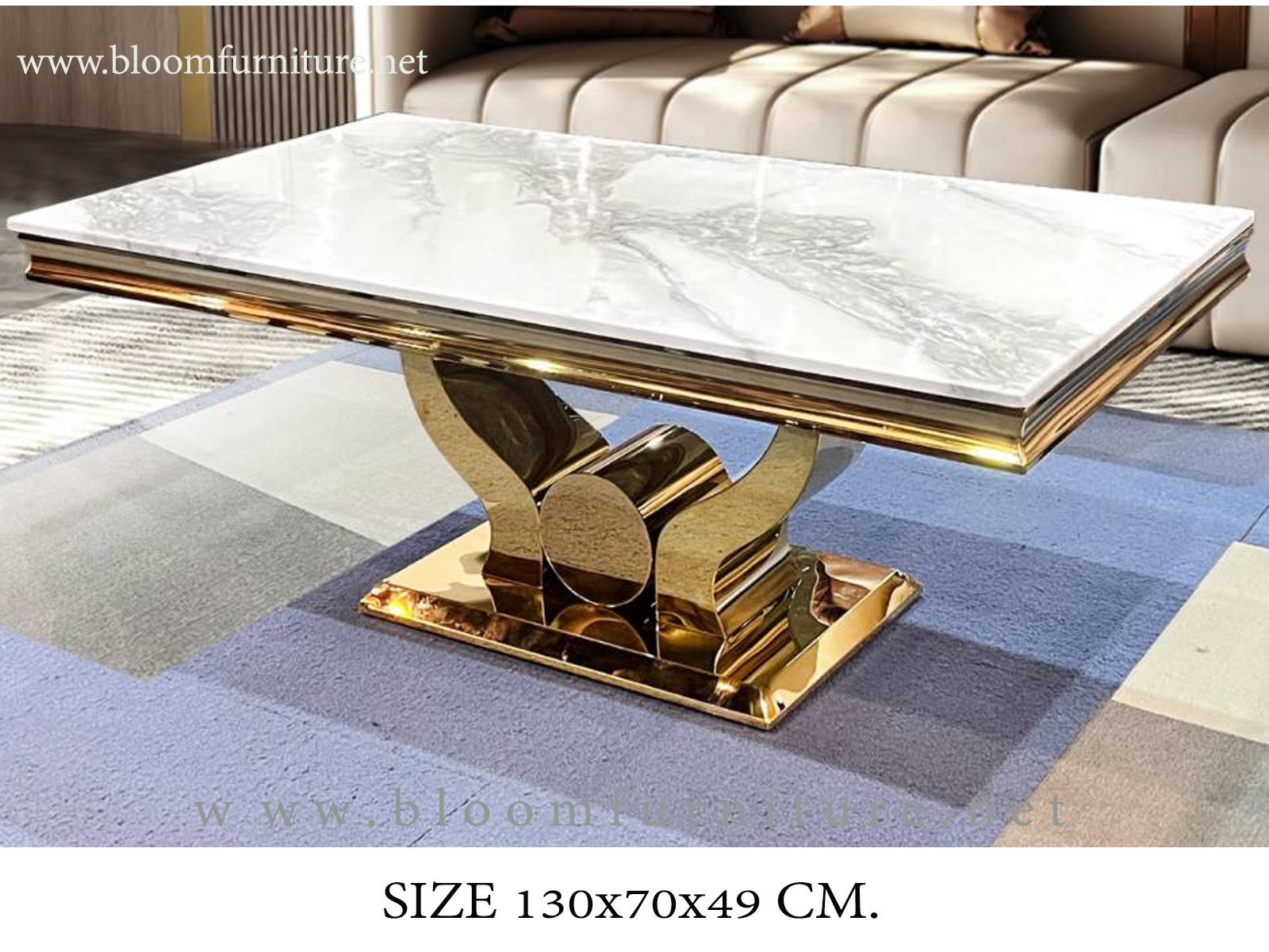 โต๊ะกลางหิน โต๊ะกลางหน้าโซฟาขาทอง TOP หิน ขนาด 130x70x49 ซม.