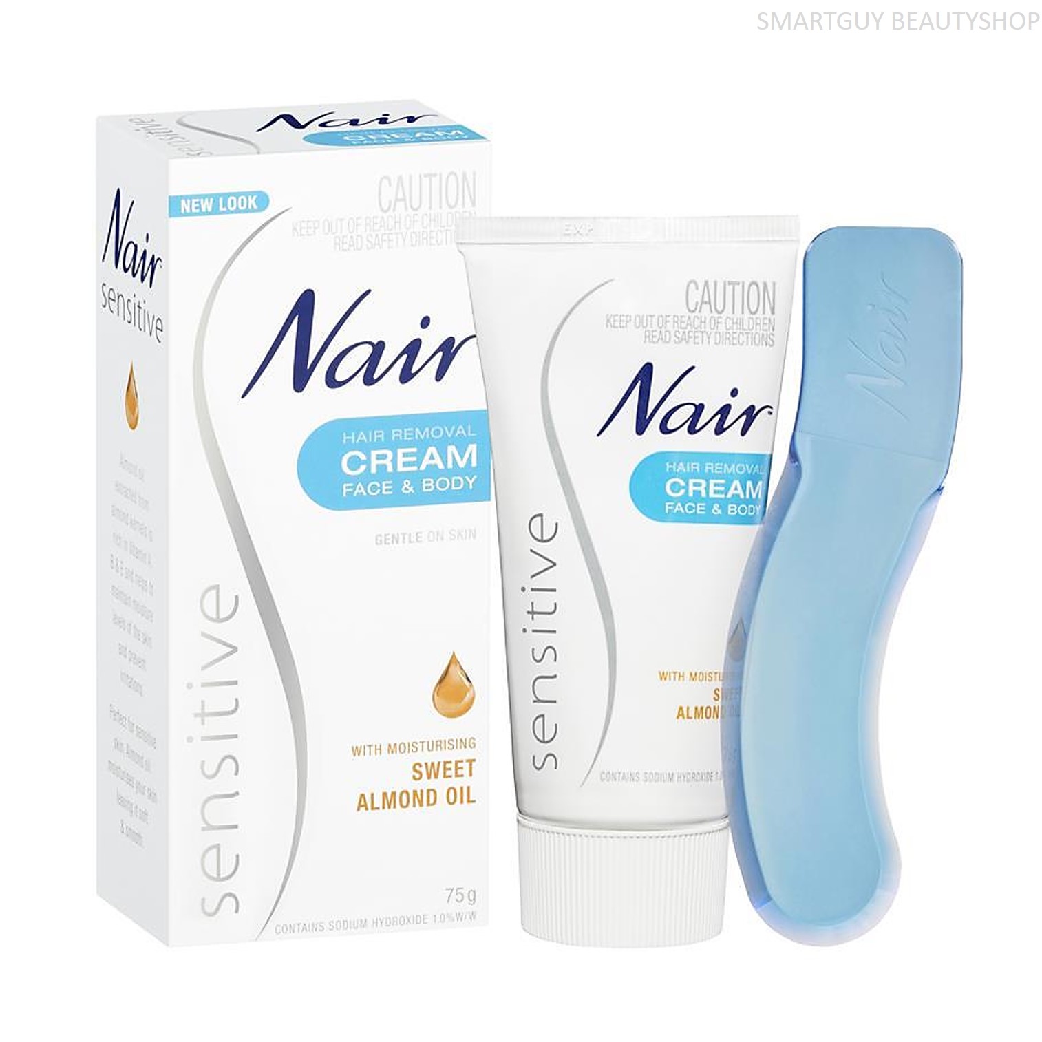 Nair Sensitive Hair Removal Cream With Moisturising Sweet Almond Oil 75g ครีมกำจัดขนในขณะอาบน้ำสูตรอ่อนโยนพร้อมดูแลผิวด้วยสารสกัดอัลม่อนออยล์สินค้านำเข้าจากต่างประเทศ