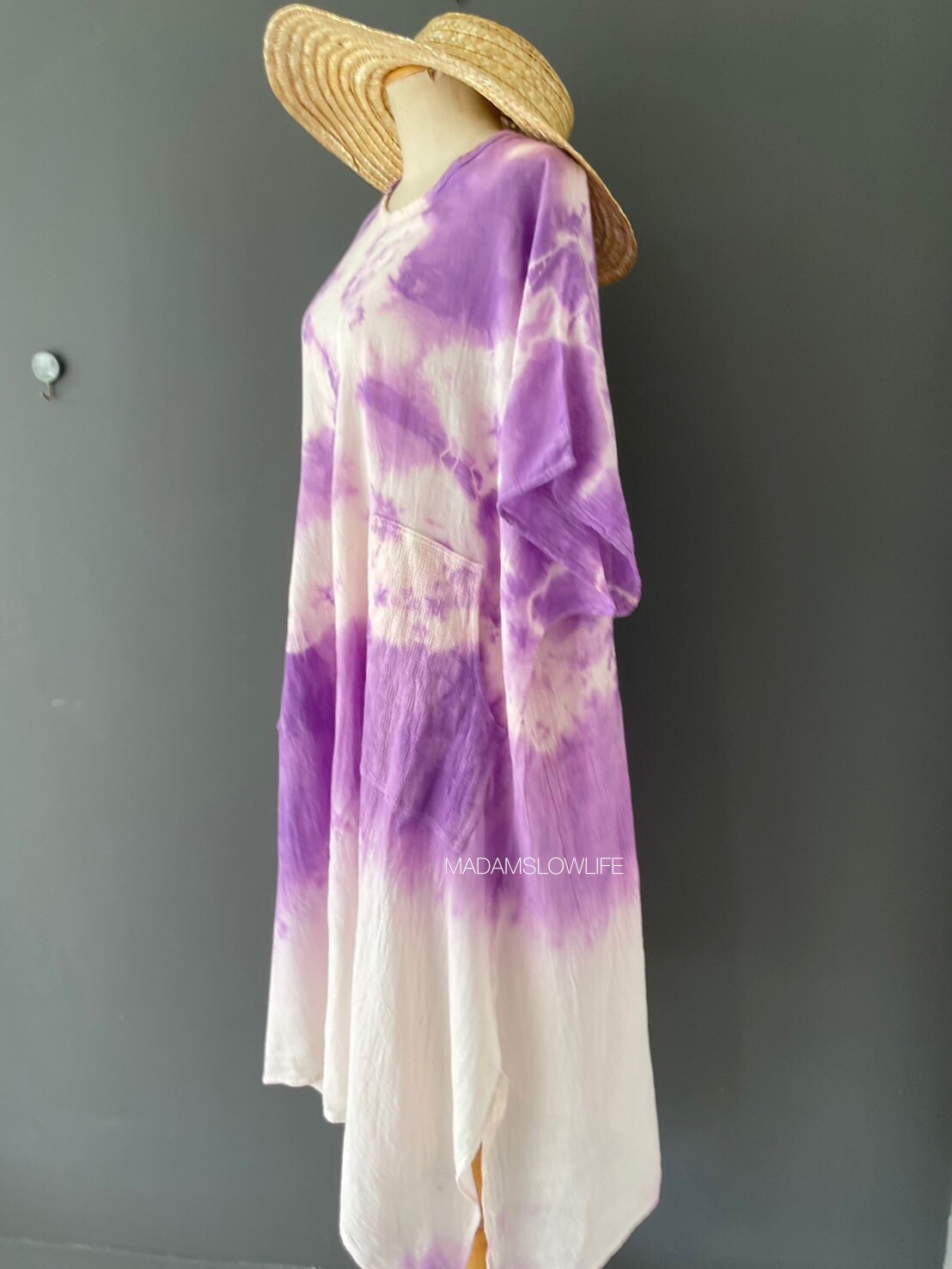 ชุดเดรสสวยๆ Size F ผ้าคอตตอนแบบมีเทกเจอร์ สีม่วงสวยใช้สีปลอดสารพิษ