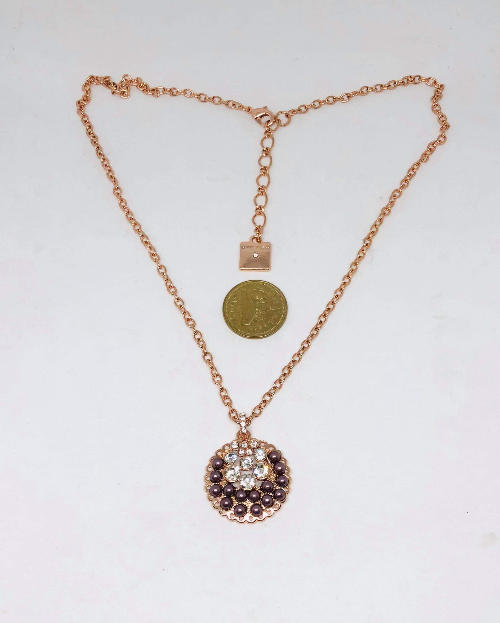Anne Klein Rose Gold Beads And Crystals Pendant Necklace