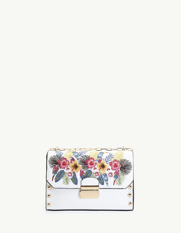 Stradivarius Messenger Bag With Large Embroidered Flowers