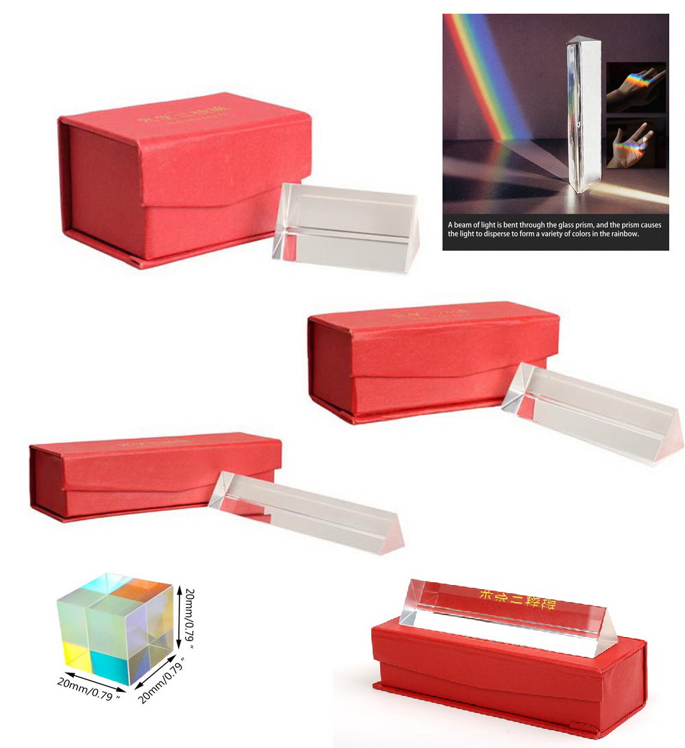 Prism ปริซึม อุปกรณ์แท่ง ทรงสามเหลี่ยม สี่เหลี่ยม ใสระดับ K9 ถ่ายภาพ หลายขนาด Triple Triangular Prism Spectrum