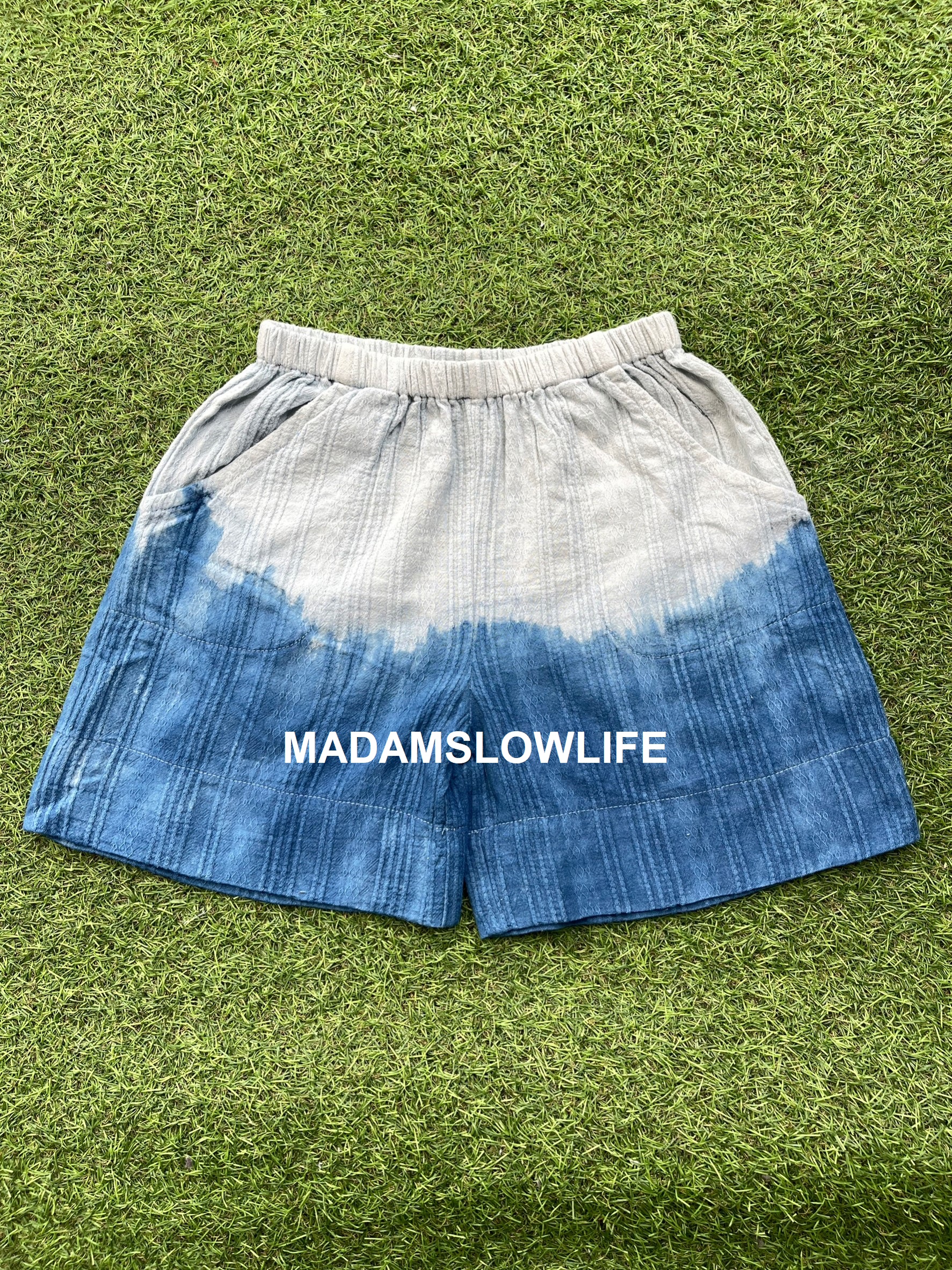 กางเกงเด็กขาสั้น Size 90 100 110 120 130 140 ย้อมสีครามธรรมชาติ