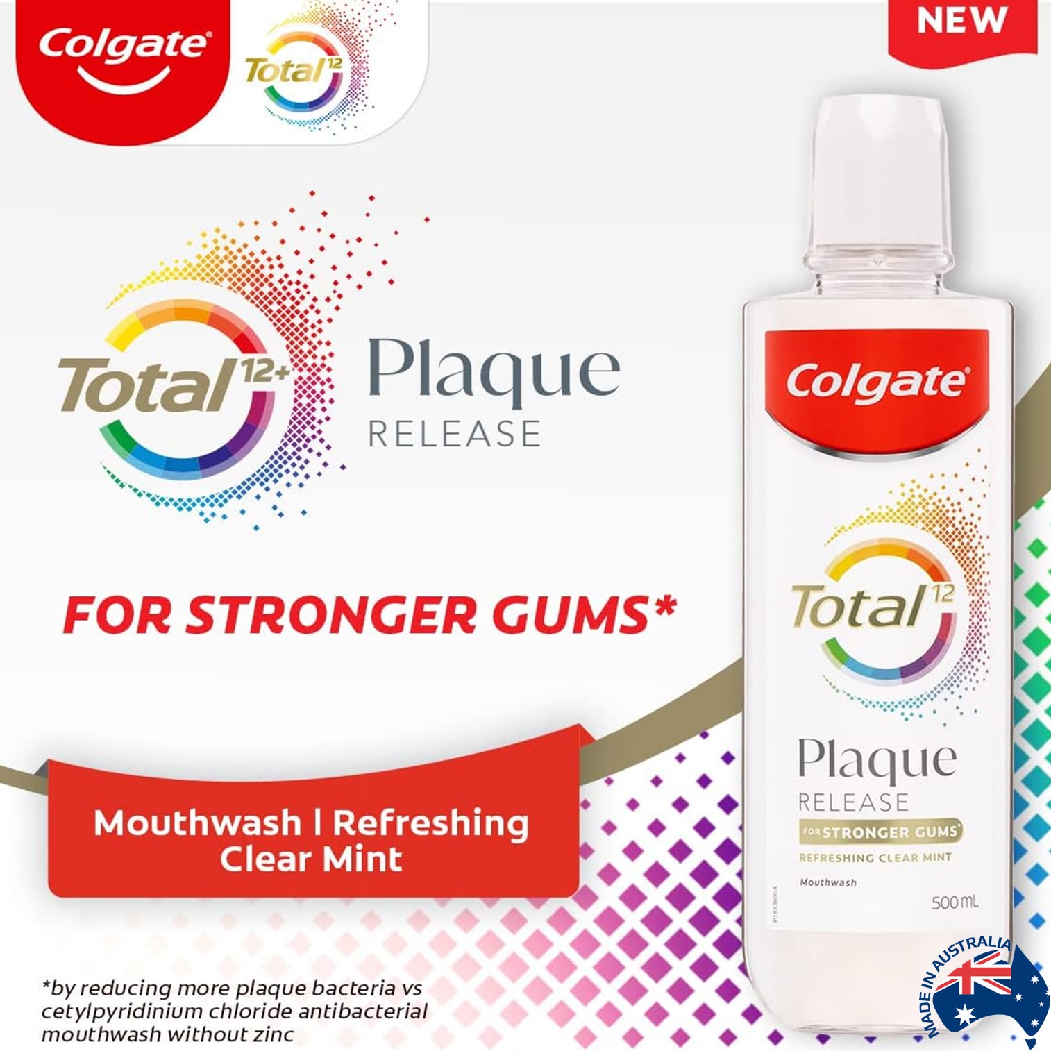 Colgate Mouthwash Total Plaque Release Clear Mint 500ml น้ำยาบ้วนปากสูตรพิเศษใหม่ล่าสุดจากคอลเกตสินค้านำเข้าจากออสเตรเลียของแท้พร้อมส่ง