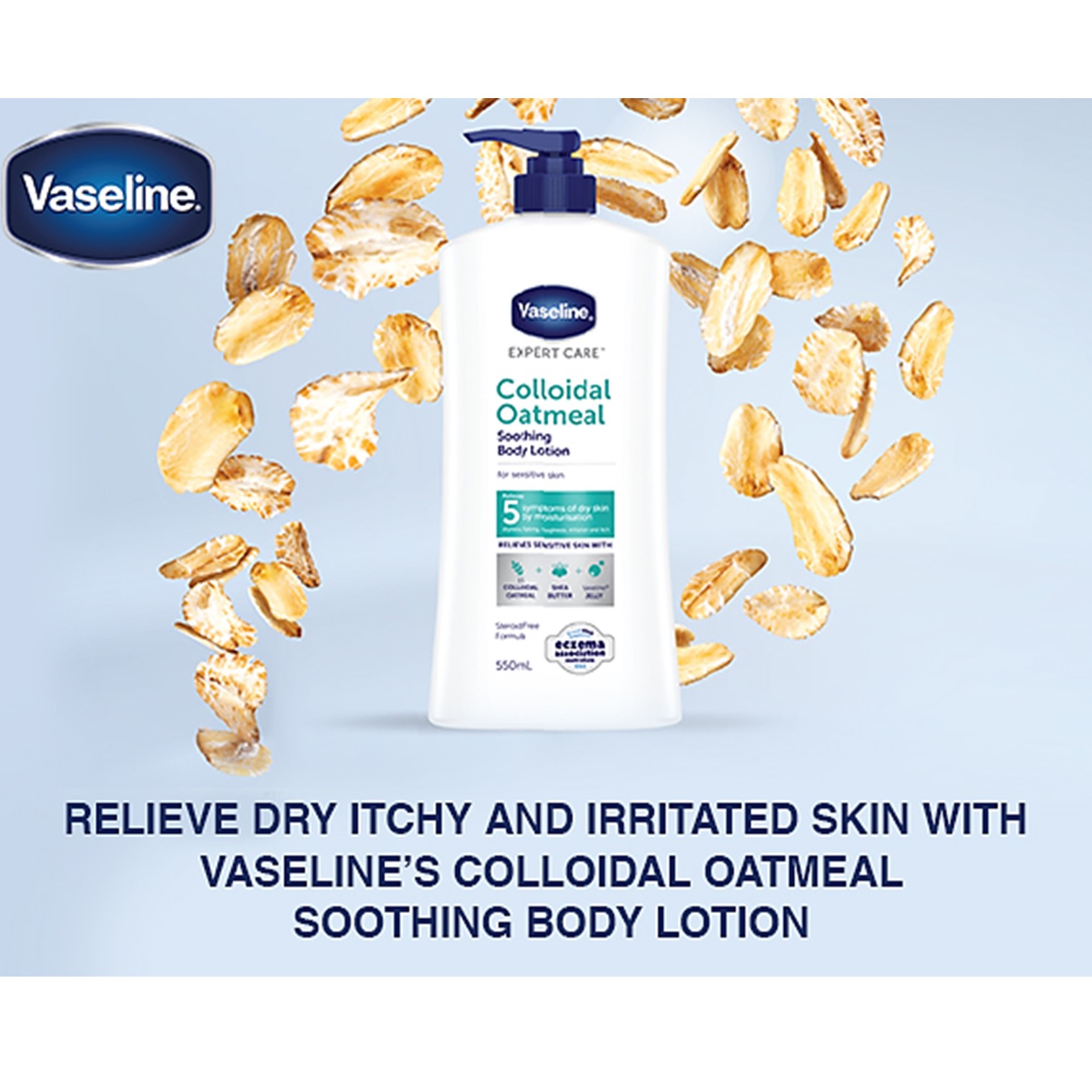 Vaseline Expert Care Colloidal Oatmeal Soothing Body Lotion 550ml โลชั่นบำรุงผิวกายสูตรพิเศษจากวาสลีนสินค้านำเข้าจากต่างประเทศพร้อมส่ง