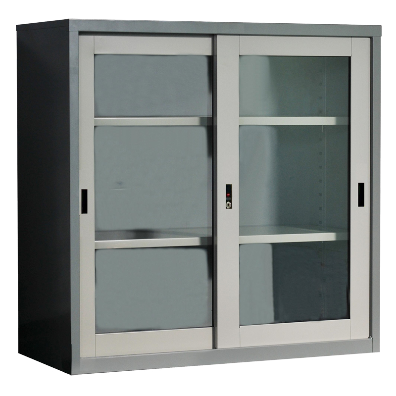 ตู้เหล็กเก็บเอกสารบานเลื่อนกระจก ขนาด 4 ฟุต (121.8x40.6x87.8 ซม.)