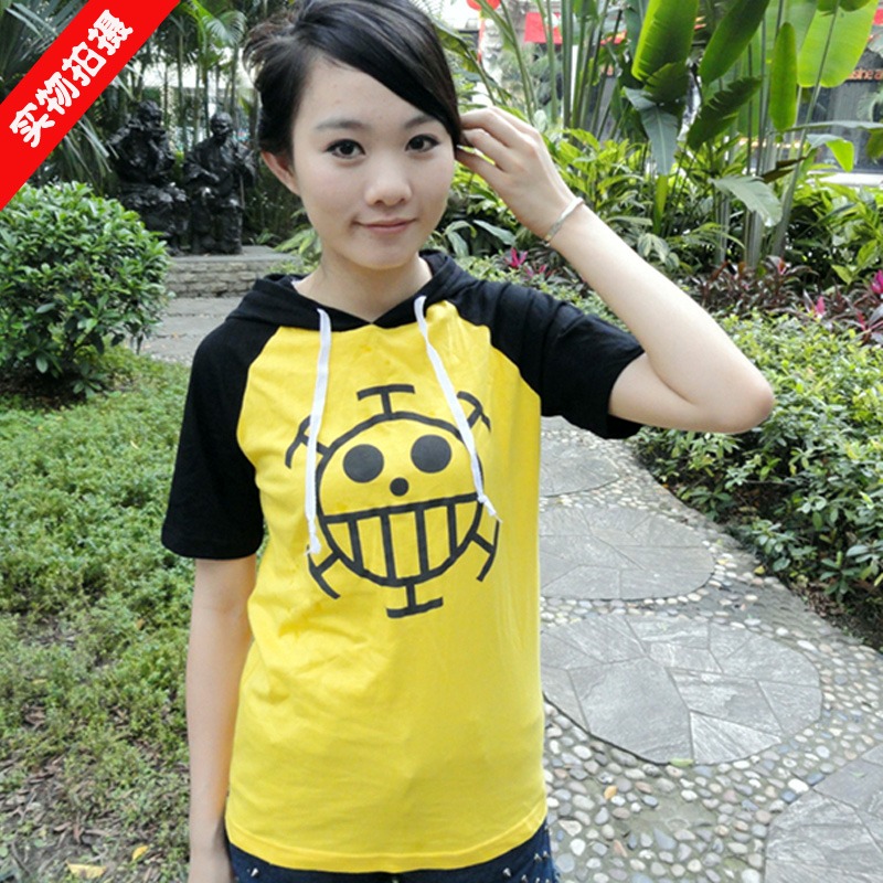 เสื้อฮู้ดวันพีช แขนสั้น ลอว์เหลืองดำ