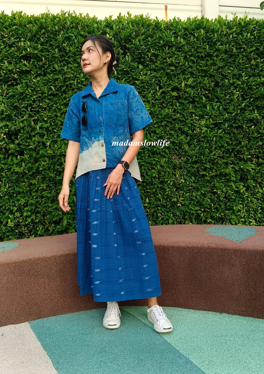 กระโปรงผ้าทอมือ คอตตอน Cotton Hand Woven Unique Design เอวยืด Elastic waist