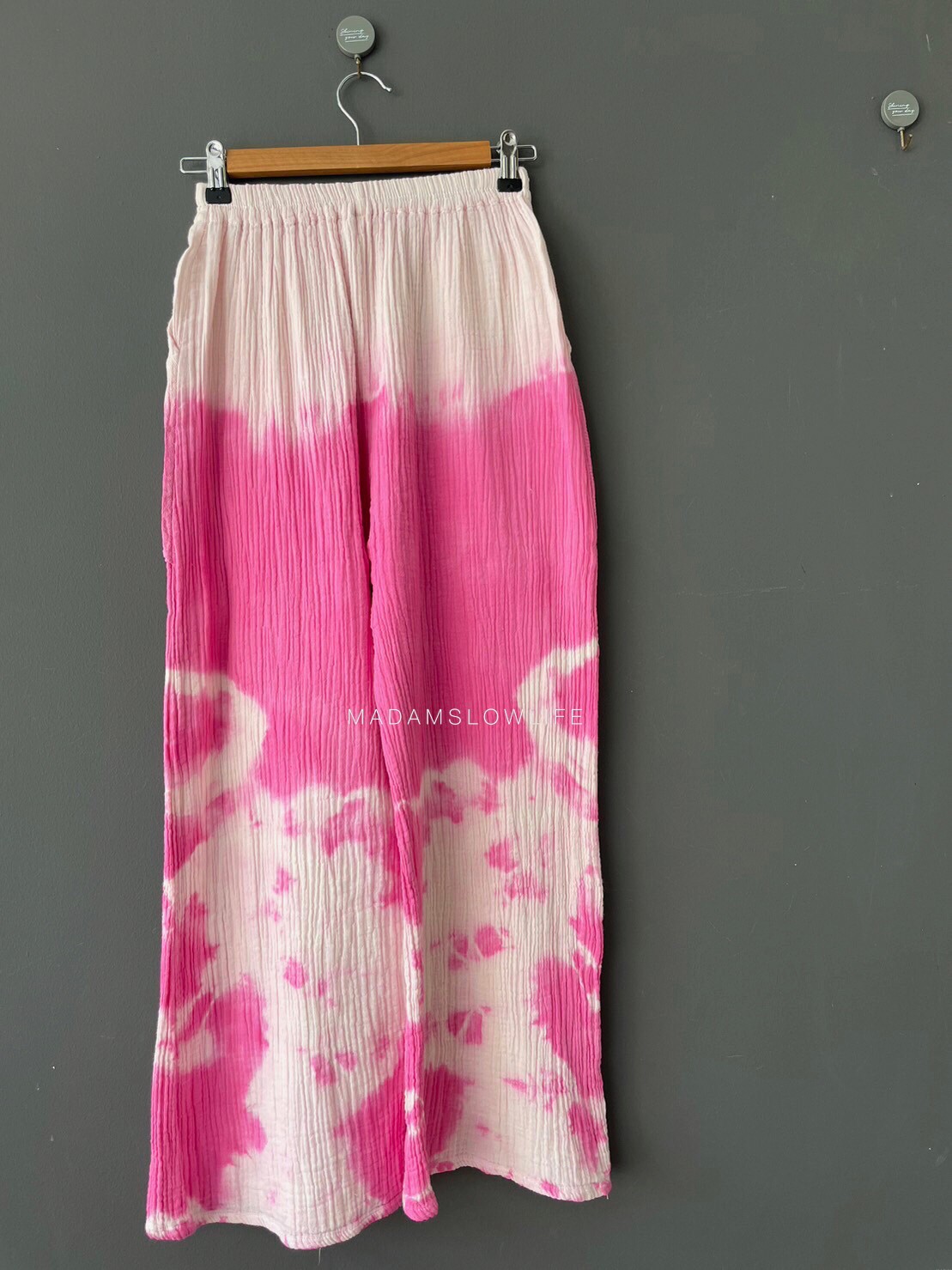 กางเกงขายาว มัดย้อมสีชมพูปลอดสารพิษ ฟรีไซต์