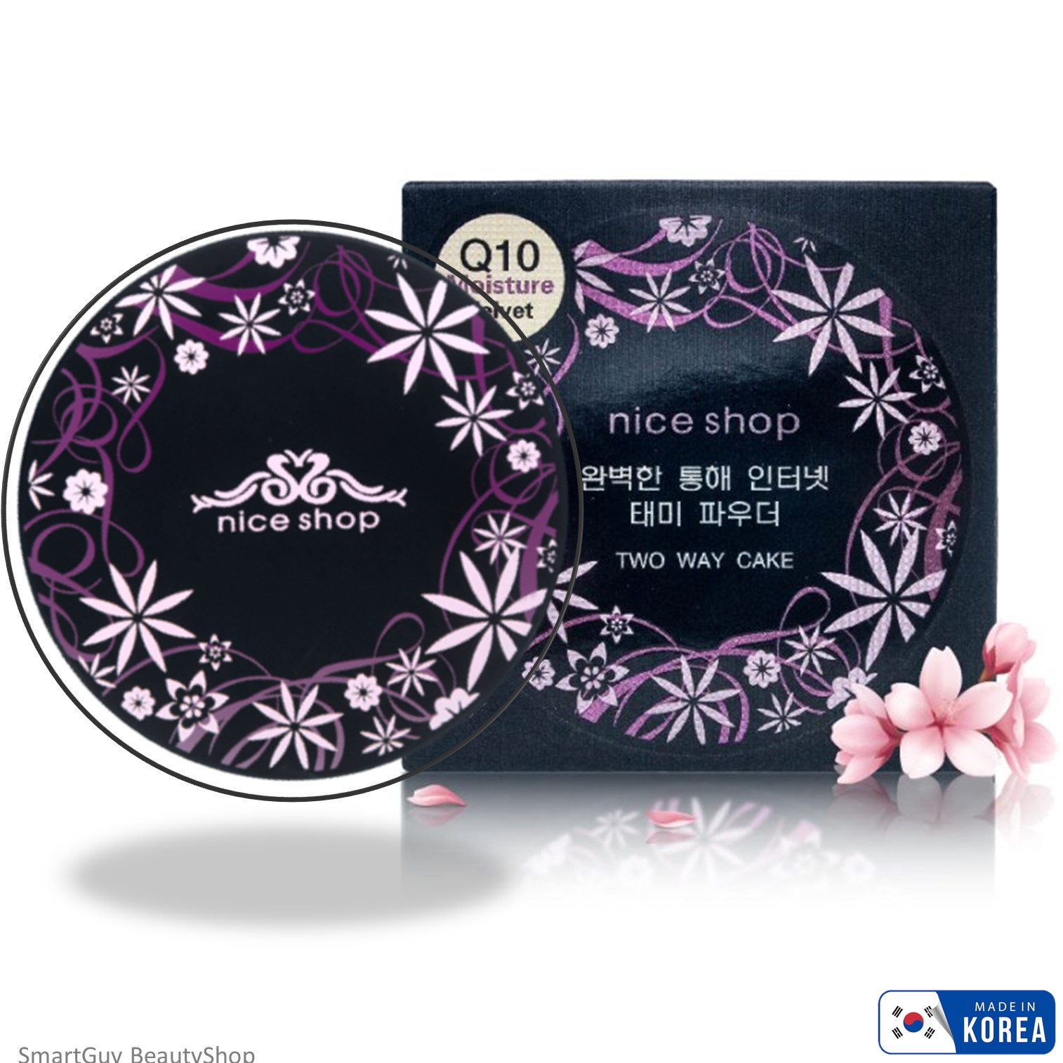 Nice Shop Q10 Moisture Velvet Two Way Cake แป้งพัฟเกาหลีเนื้อละเอียดบางเบาพร้อมการบำรุงผิวหน้าในขั้นตอนเดียว