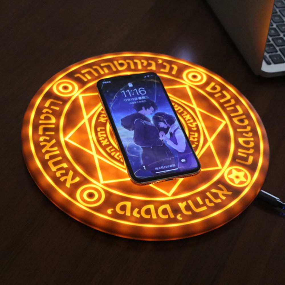แท่นชาร์จไร้สาย วงแหวนเวทย์ มีไฟ เสียง 10w Magic Array Wireless charger LED Glowing Fast Charger