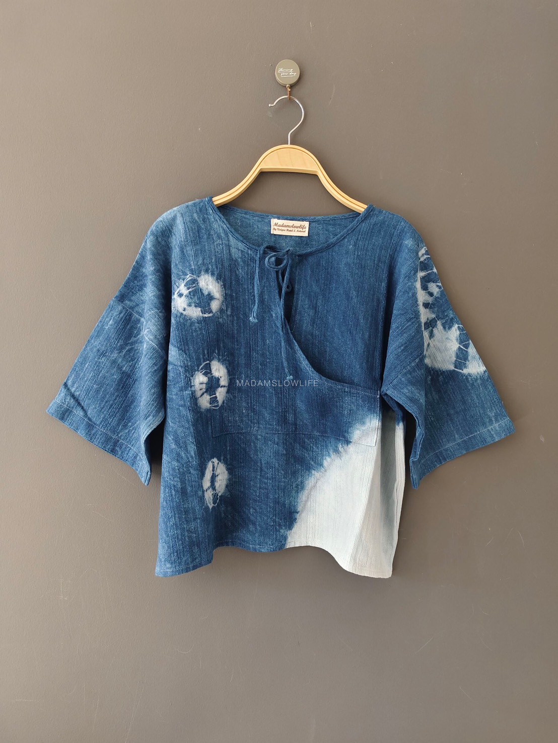 เสื้อผูกโบว์ด้านหน้าสไตล์ญี่ปุ่น Size:F มีสีคราม เขียว น้ำตาล