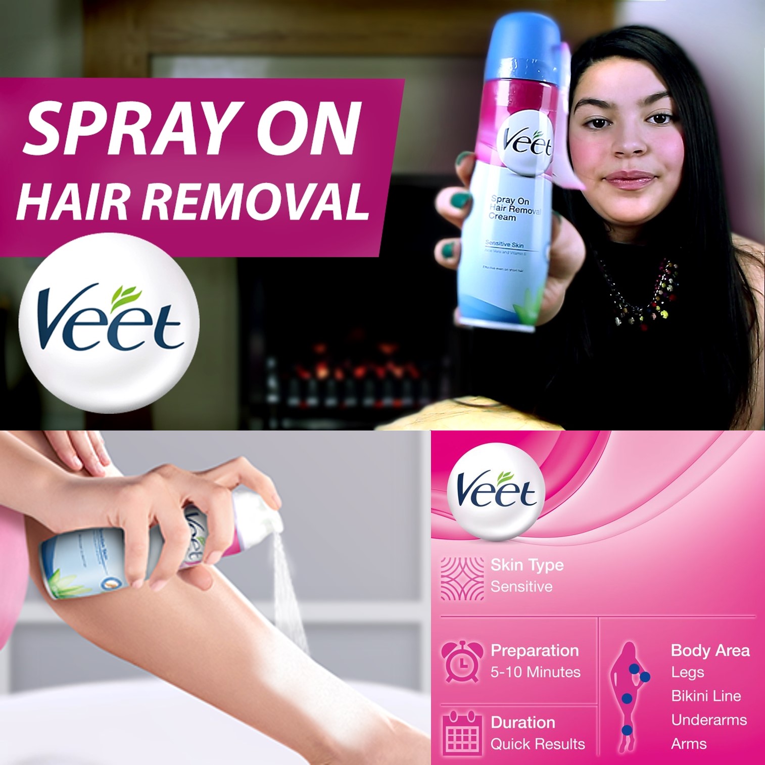 VEET Spray On Hair Removal Cream Sensitive 150g สเปรย์กำจัดขนสูตรอ่อนโยนสำหรับผิวบอบบางแพ้ง่ายสินค้านำเข้าจากออสเตรเลีย