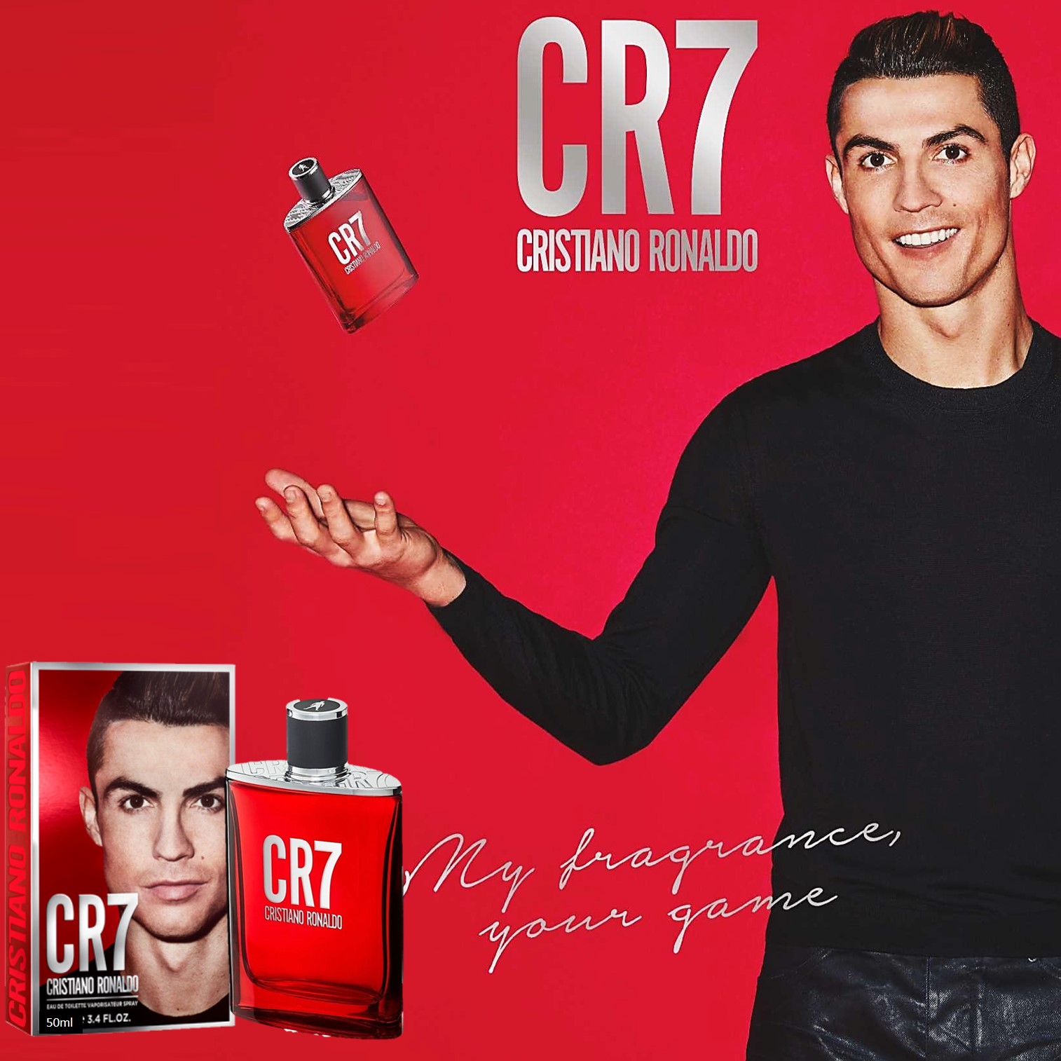 CR7 Cristiano Ronaldo Eau De Toilette Vaporisateur Spray 50ml. น้ำหอมลิขสิทธิ์แท้จากโรนัลโดกลิ่นหอมเย็นสำหรับผู้ชายสปอร์ตแมนผสานความเซ็กซี่น่าค้นหา สินค้านำเข้าของแท้ 100%