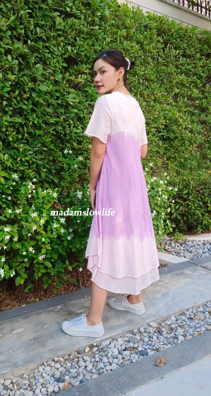 เดรสมัดย้อมผ้าคอตตอนนุ่มสวมใส่สบาย อก34-38 นิ้ว