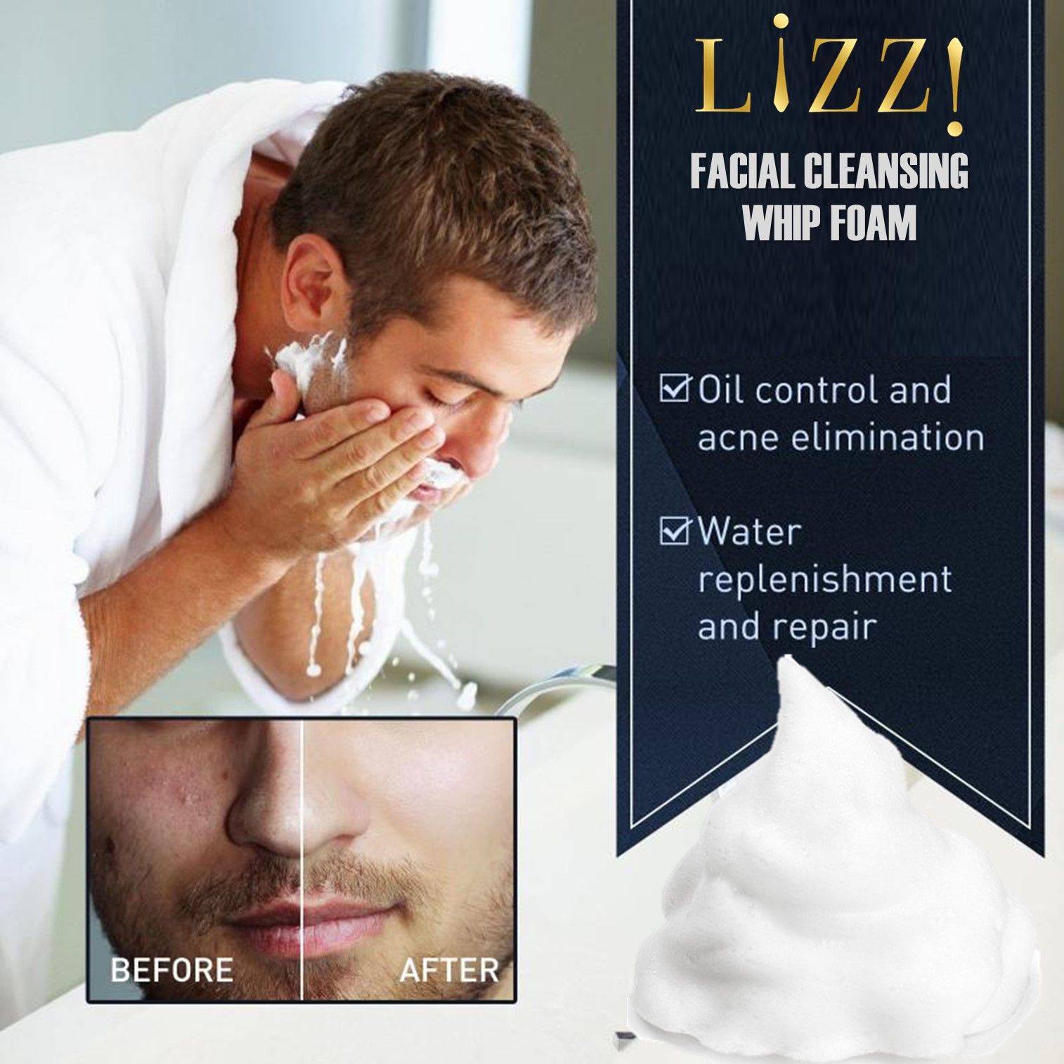 LiZZ FACIAL CLEANSING WHIP FOAM 150ML วิปโฟมทำความสะอาผิวหน้าสูตรพรีเมี่ยมผิวนุ่มเนียนใสในครั้งแรกที่ใช้