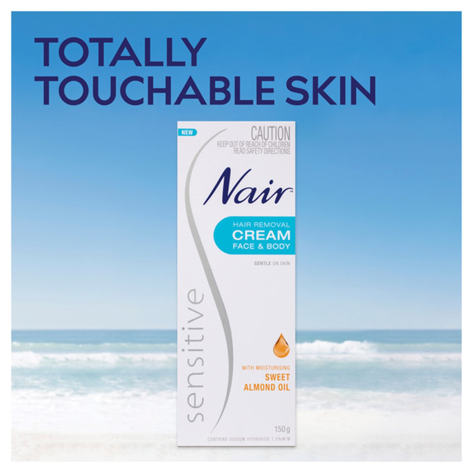 Nair Sensitive Face & Body Hair Removal Cream With Moisturising Sweet Almond Oil 150g ผลิตภัณฑ์กำจัดขนสำหรับผิวหน้าผิวกายสูตรอ่อนโยนพิเศษจากออสเตรเลีย