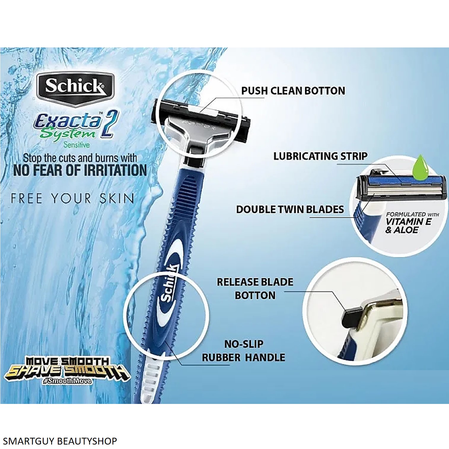 Schick Exacta 2 System Sensitive Inclusive 2 Razor Blades ชุดมีดโกนคุณภาพสูงจากต่างประเทศ