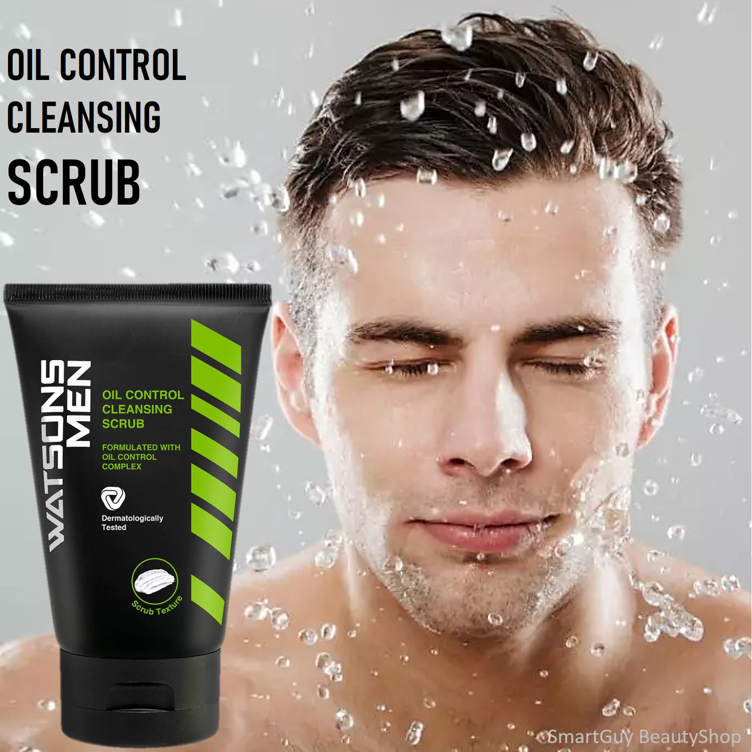 Watsons Men Oil Control Cleansing Scrub 100g. คลีนซิ่งสครับทำความสะอาดผิวหน้าผู้ชายสูตรพิเศษช่วยลดความมันส่วนเกิดสาเหตุการเกิดสิว