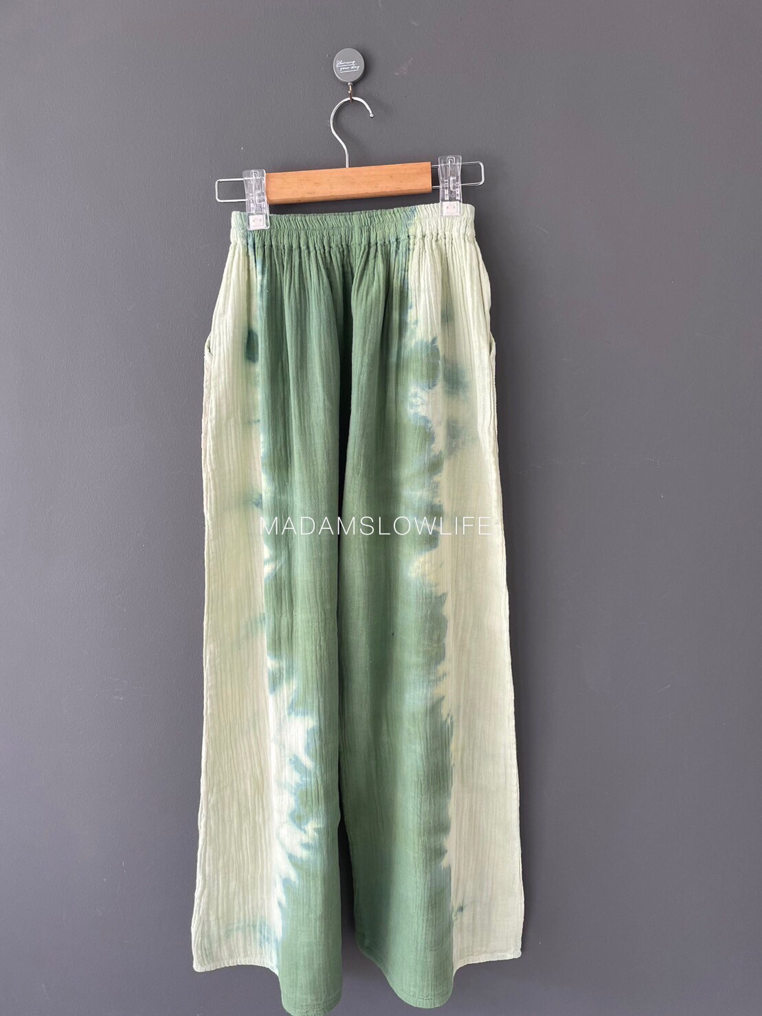 กางเกงผ้าคอตตอน100% พรีเมี่ยมมีเทคเจอร์ ย้อมสีเขียวปลอดสารพิษ Size M