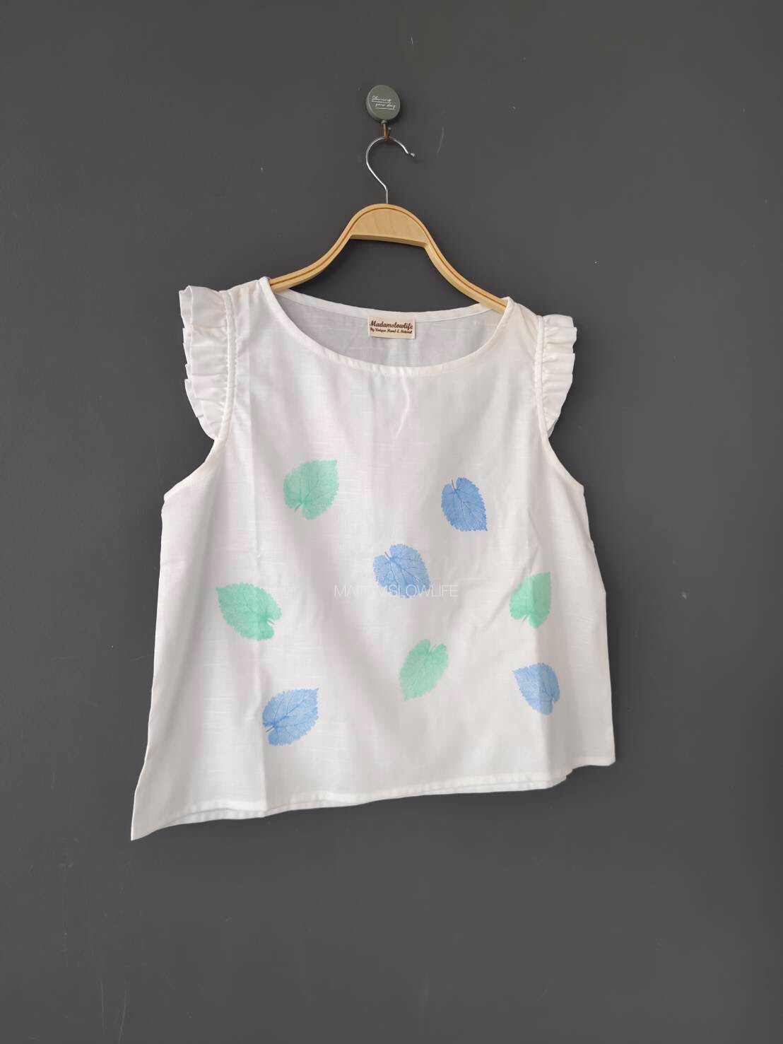 เสื้อคอปาดระบายแขน พิมพ์ลายใบไม้ size: S M L XL