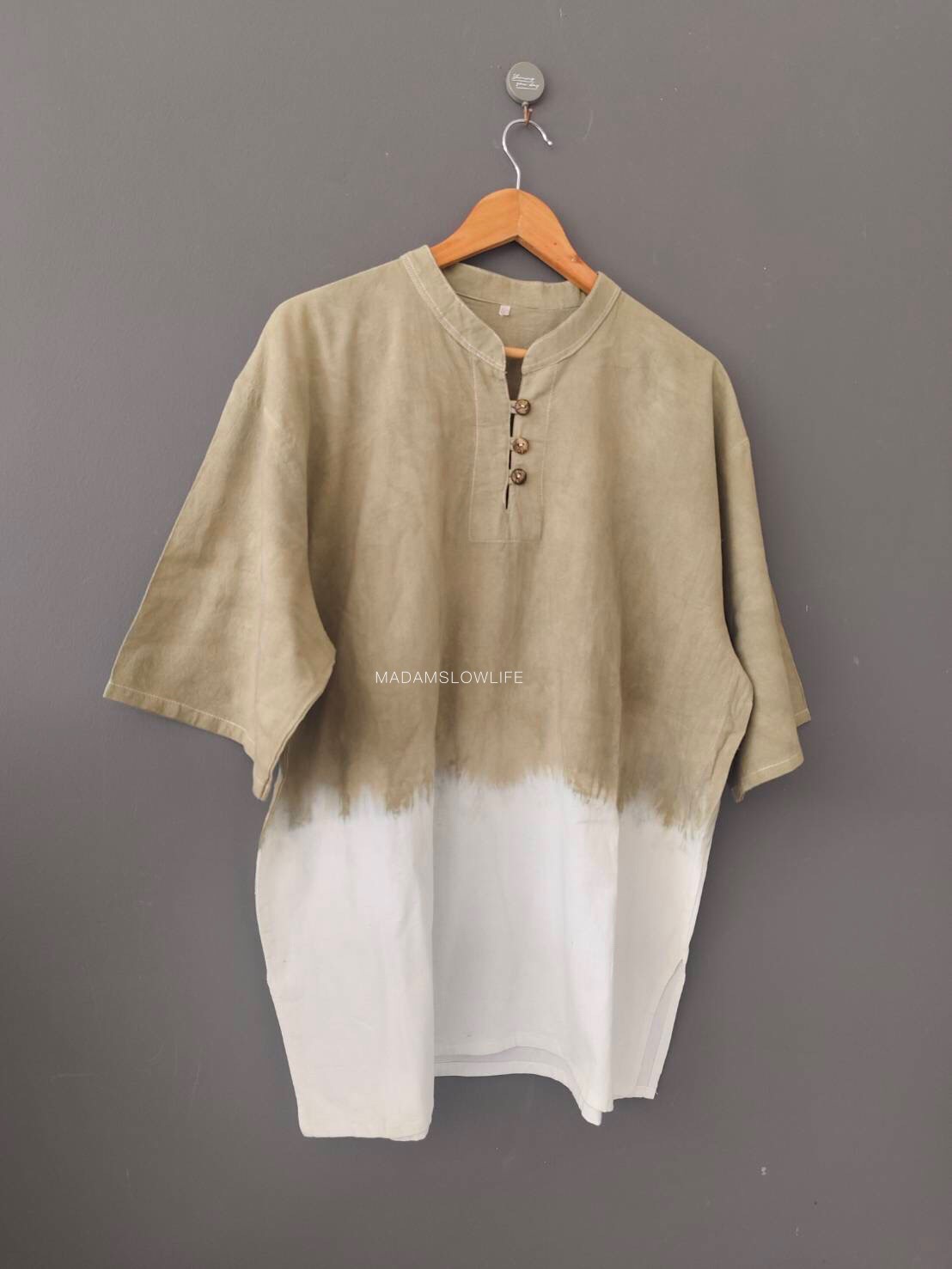 เสื้อคอจีนผู้ชายมัดย้อมสีเขียว Size:42" 44" 46" 48" 50"