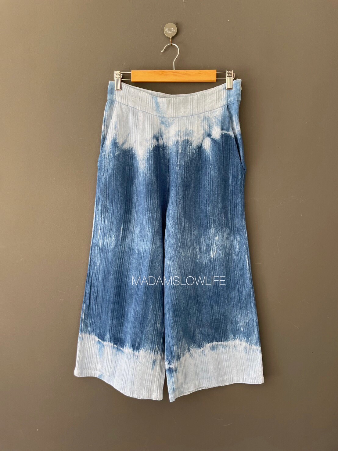 กางเกงขา 5 ส่วน ย้อมคราม มีซิปข้าง S M L XL 2XL 3XL