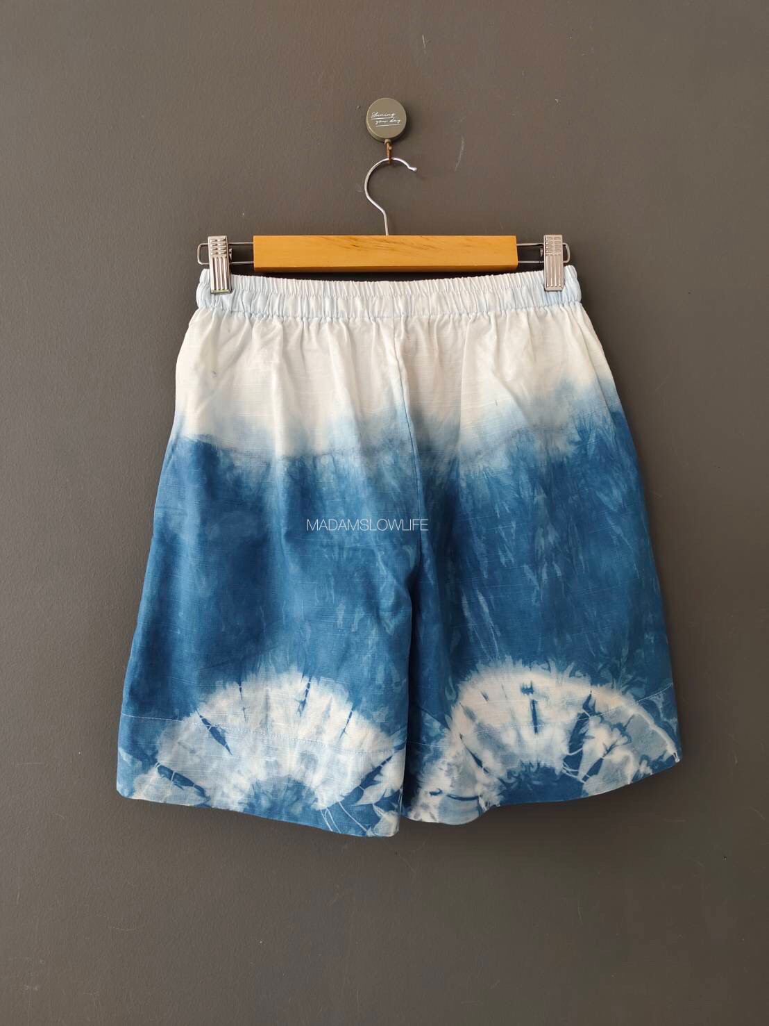 กางเกงขาสั้น Size: M L XL มัดย้อมครามธรรมชาติ