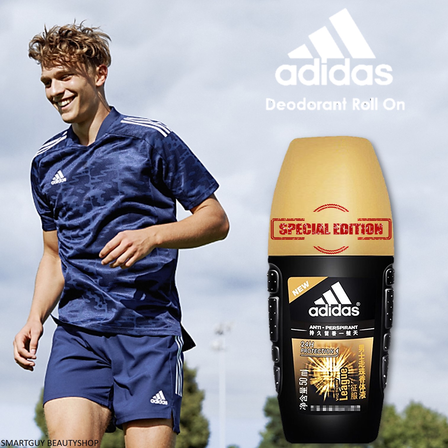 ADIDAS VICTORY LEAGUE ANTI PERSPIRANT ROLL ON FOR HIM 40ml ผลิตภัณฑ์ลูกกลิ้งระงับกลิ่นใต้วงแขนสำหรับผู้ชายกลิ่นพิเศษจากต่างประเทศ