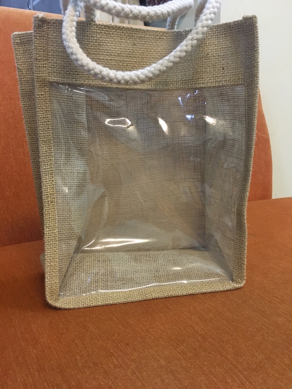 กระเป๋าผ้ากระสอบเจาะหน้าใส Eco Bag Show front C