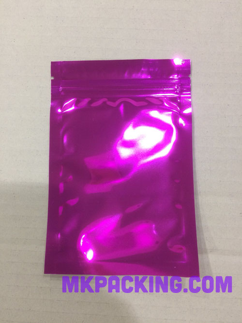 ถุงฟอยด์สีชมพูเงา ทึบ 2 ด้าน ซิปล็อค ตั้งไม่ได้