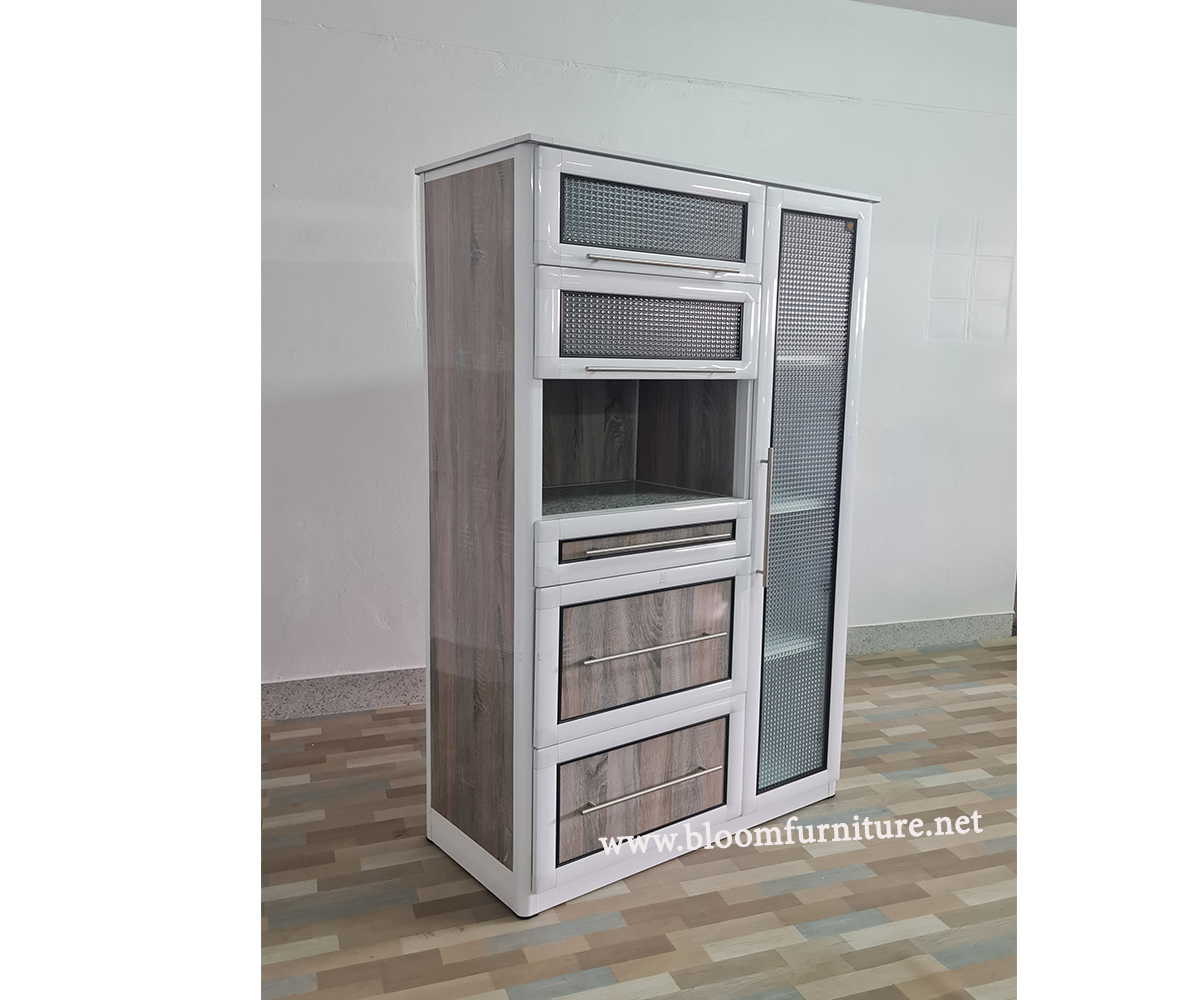 *พร้อมส่ง* ตู้วางไมโครเวฟ ตู้ครัวอลูมิเนียมเก็บภาชนะ ขนาด 101x48x189 ซม.