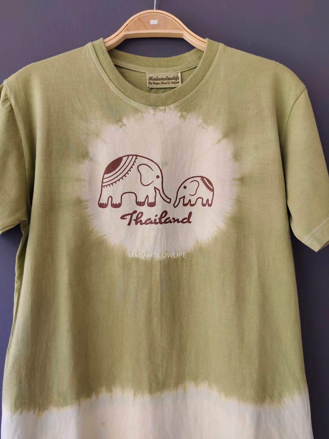 เสื้อยืดผู้ใหญ่ พิมพ์ลายช้าง มัดย้อมสีเขียว XS S M L XL 2XL