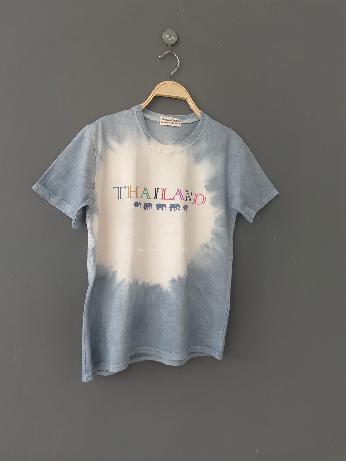 เสื้อยืดผู้ใหญ่พิมพ์ลายช้างThailand มัดย้อมเทา Size : XS S M L XL 2XL 3XL